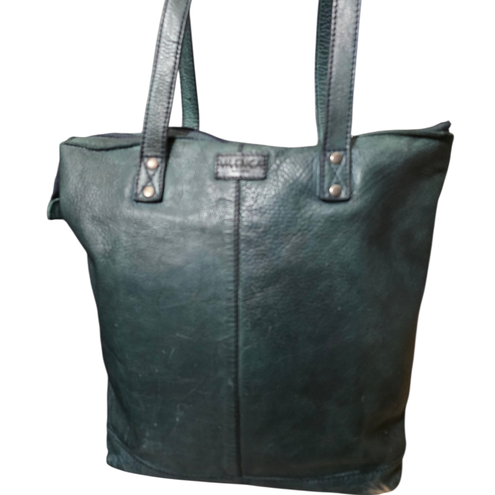 Chic Dark Green Leather Tote Bag
